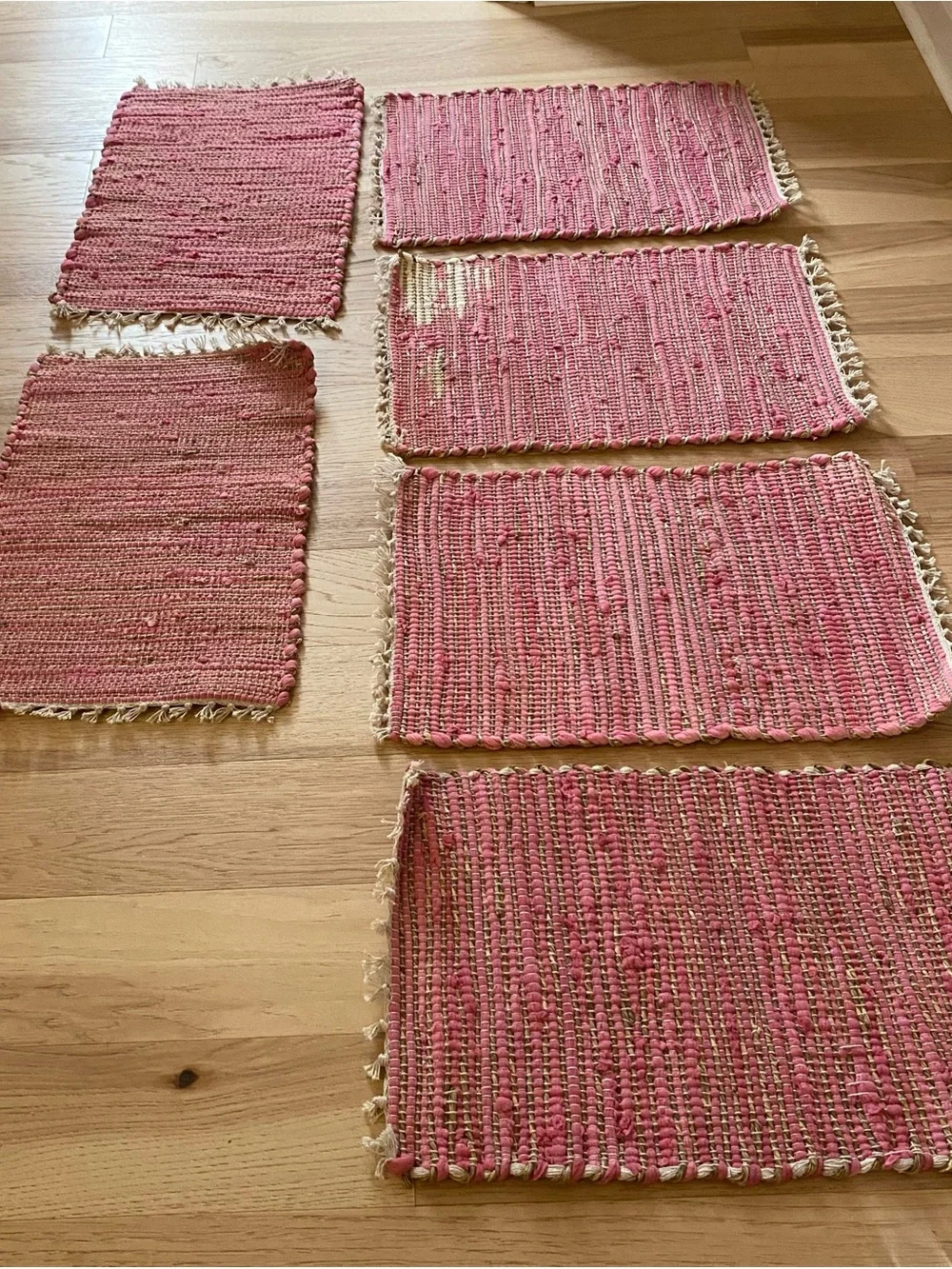 Rustic Pink & Jute Cord Rug Placemats Set of 6